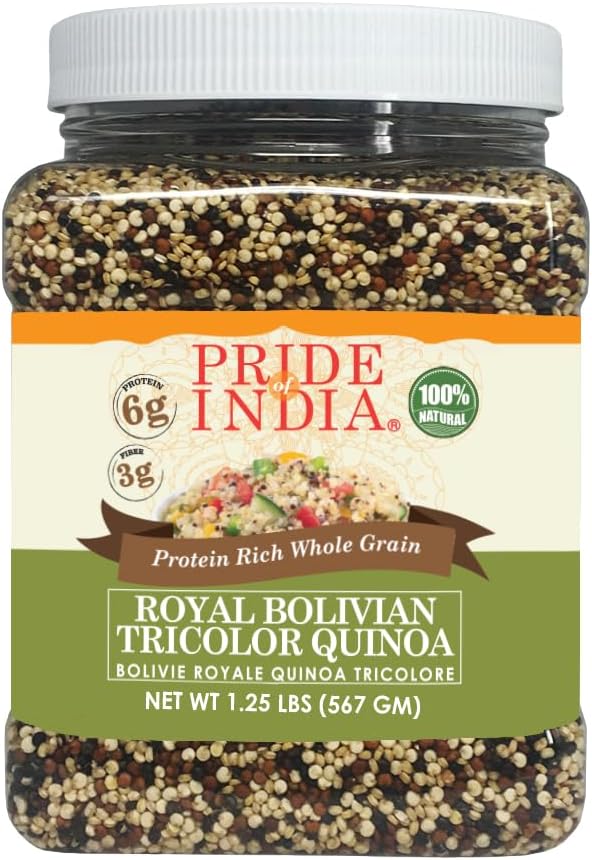 Pride Of India - Natural Three Color Quinoa - 100% Royal Bolivian Superior Grade Protein Rich Whole Grain, 1.5 lbs (24oz) Jar