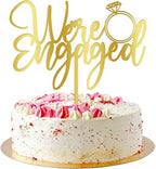 We're Engaged Cake Topper for Engagement Party Decorations, Engaged Ring Sign,Bridal Shower - Wedding Engagement Theme Party Decorations Acrylic Double Sided gold