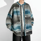 Autumn Winter Men's Hong Kong Style Trendy Loose Casual Color Block Knit Cardigan