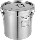 DYNAMI 5.5Gal 304 Stainless Steel Airtight Container with Lid and Locking Clamp,17-38Lbs Metal Bucket Stainless Steel Drum Large Canister for Kitchen,Dog Food/Bird Seed/Coffee Storage Container(21L)