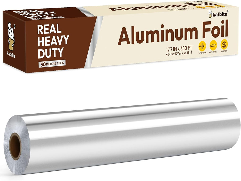 Katbite Aluminum Foil Heavy Duty 17.7 Inch Wide, 30 Micron Thick Strong Heavy Duty Foil Aluminum Roll Wrap for Commercial Catering, Grilling, Roasting, Baking, Home Cooking, 17.7"x525s.f