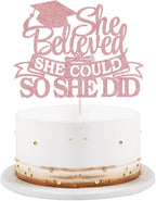 She Believed She Could So She Did Cake Topper Girls' graduation party cake decorations 2026 senior high school university postgraduate Graduation cake topper (rose gold)
