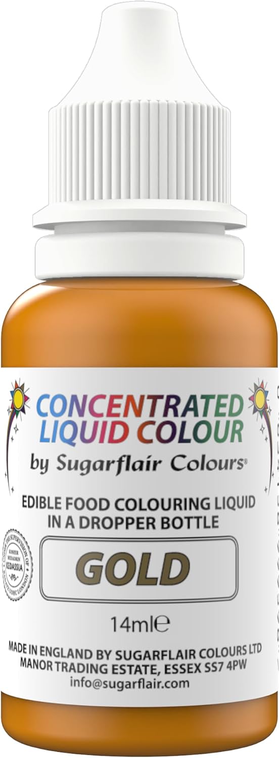 Sugarflair Gold Liquid Food Colouring Droplet For Painting By Mixing With Rejuvenator Spirit - 14ml