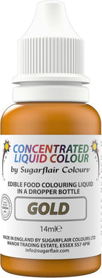 Sugarflair Gold Liquid Food Colouring Droplet For Painting By Mixing With Rejuvenator Spirit - 14ml