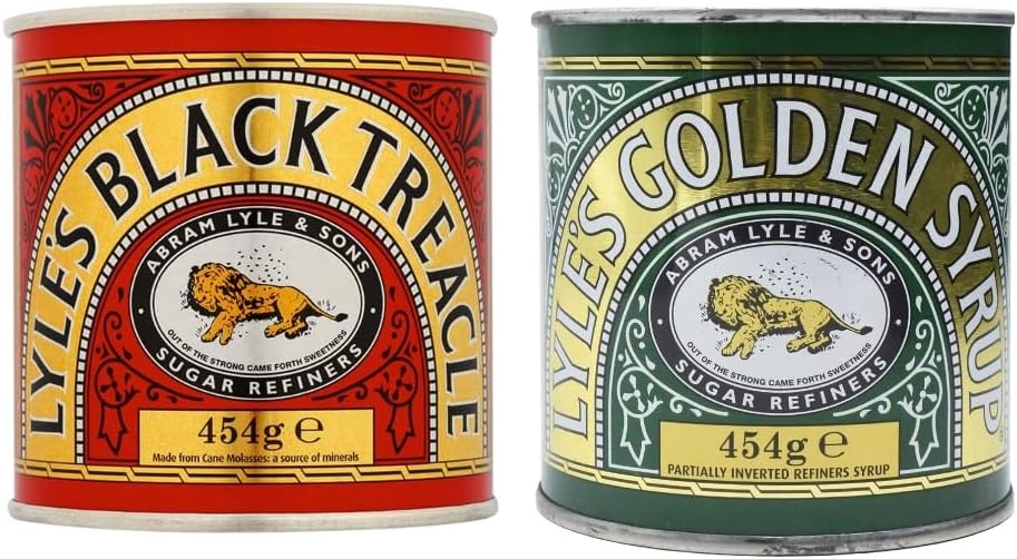 Lyle's Golden Syrup - Cane Sugar Syrup AND Lyle's Black Treacle - Cane Molasses **BUNDLE** - 2 Tins, 11 Fl Oz (325 ml) each