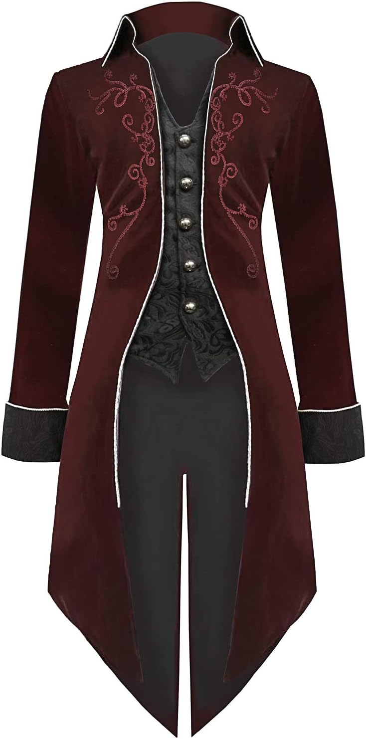 Medieval Steampunk Tailcoat Halloween Costumes for Men, Renaissance Pirate Vampire Gothic Jackets Vintage Warlock Frock Coat