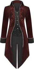 Medieval Steampunk Tailcoat Halloween Costumes for Men, Renaissance Pirate Vampire Gothic Jackets Vintage Warlock Frock Coat