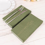 50 Olive Green Soft 2 Ply Disposable Dinner Paper Napkins Embossed Gold Leaves Wedding Party Events Reception Catering Buffet Dining Decorations Supplies