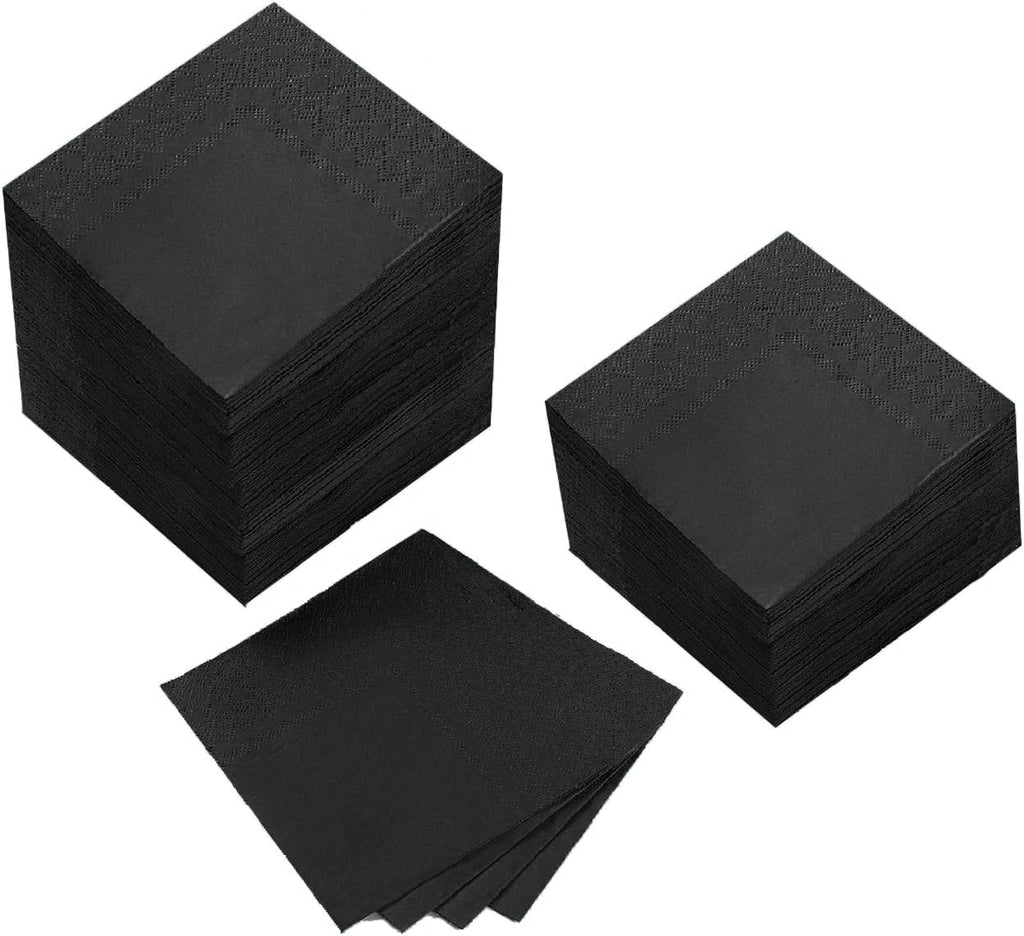 200 Pack Cocktail Napkin 2-Ply Dessert Napkins Folded 5 x 5 Inches Disposable Napkins for Dinner Wedding Birthday Party Bridal Anniversary Reception Event (200, Black)