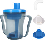 dysphagia regulating drinking cup for elderly with difficulty swallowing,with 5cc and 10cc sip cup,assistive devices liquids only,No thickener is Used (Blue-Lid+Grey Body,Pack of 1)