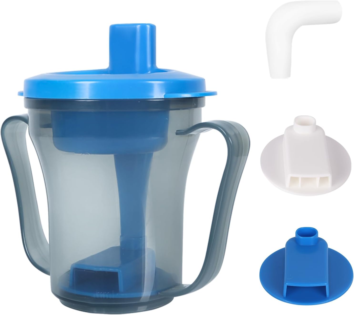 dysphagia regulating drinking cup for elderly with difficulty swallowing,with 5cc and 10cc sip cup,assistive devices liquids only,No thickener is Used (Blue-Lid+Grey Body,Pack of 1)