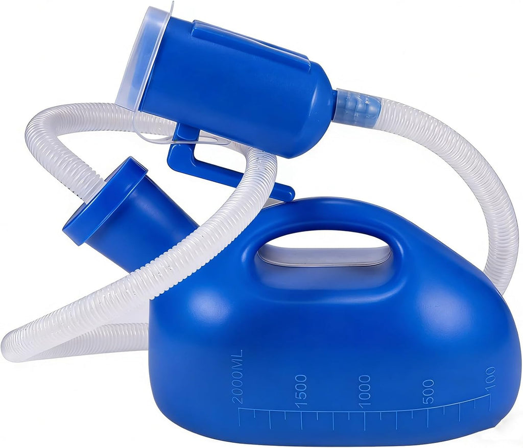 Men Reusable Pee Jug Male Urine Bottle 47.2" Long Tube with Lid Portable Thicken Men's Potty 2000ml for Hospital Camping Car Travel Toilet Universal Urinals (Blue)