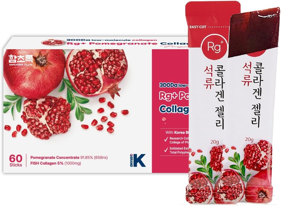 HAMCHOROKRg+ Anti-Aging Korean-Beauty Pomegranate Collagen Jelly 20g x60 Stick/ + Ginseng Concentrate + Vitamin C&E for Immune Support, Skin, Hair, Nail & Joint(60)