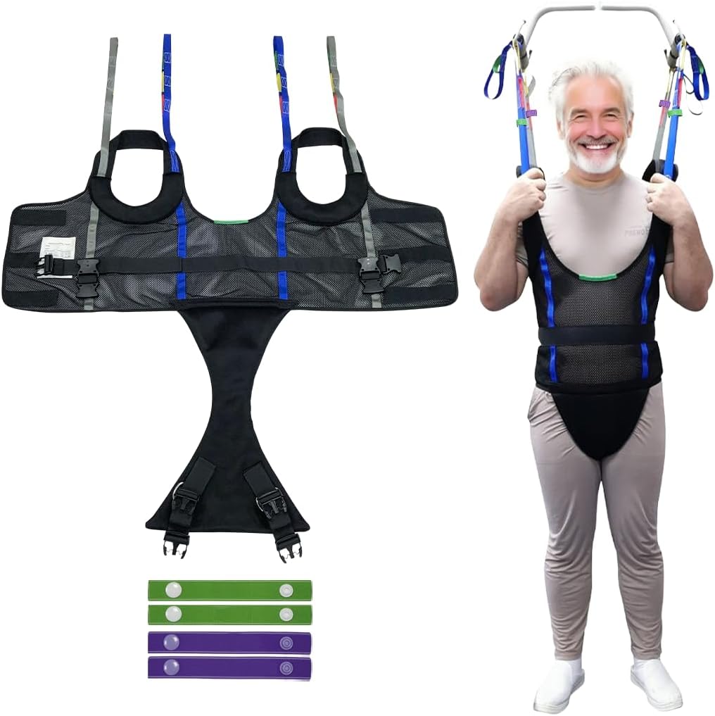 Patient Walking Sling for Ambulation Training,Comfort Padded Lift Walking Sling Standing Aids Suitable for Portable Support -SWL 550 Lbs (Black, Extra Large)