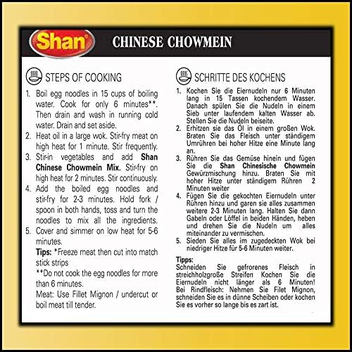 Shan Chinese Chowmein Oriental Seasoning Mix 1.23 oz (35g) - Spice Powder for Stir Fried Noodles with Vegetables/Meat - Suitable for Vegetarians - Airtight Bag in a Box (Pack of 6)