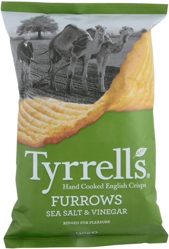 Tyrrells Furrows Hand Cooked English Crisps - Sea Salt & Vinegar (150g) - Pack of 6