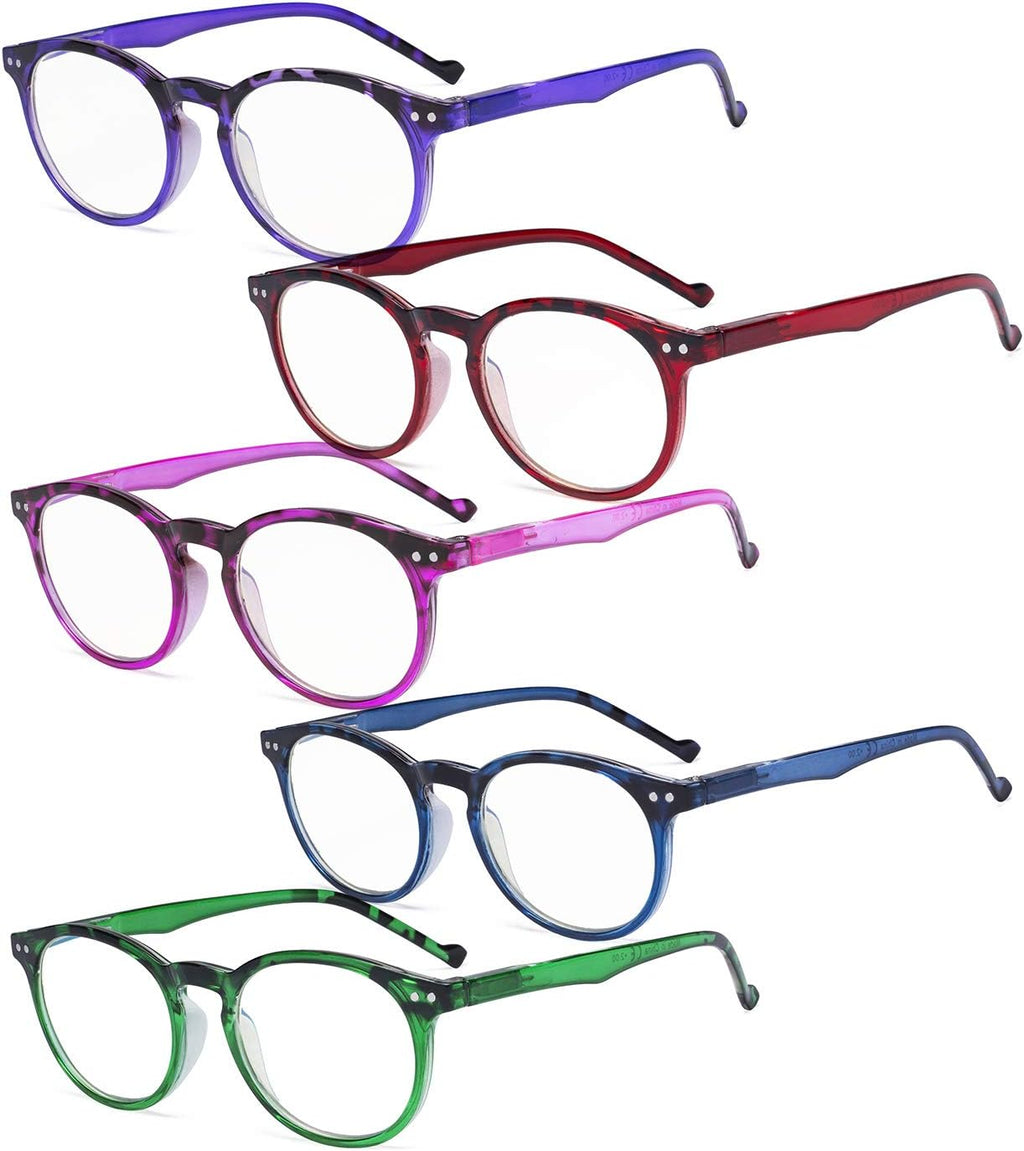 Eyekepper 5 Pack Round Womens Reading Glasses - Stylish Oval Ladies Readers for Women Reading +1.75