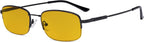 Eyekepper Computer Glasses Men Women - Blue Light Blocking Reading Glasses with Amber Tinted Filter Lens - Memory Titamiun Readers - Half Rim,Black +1.00