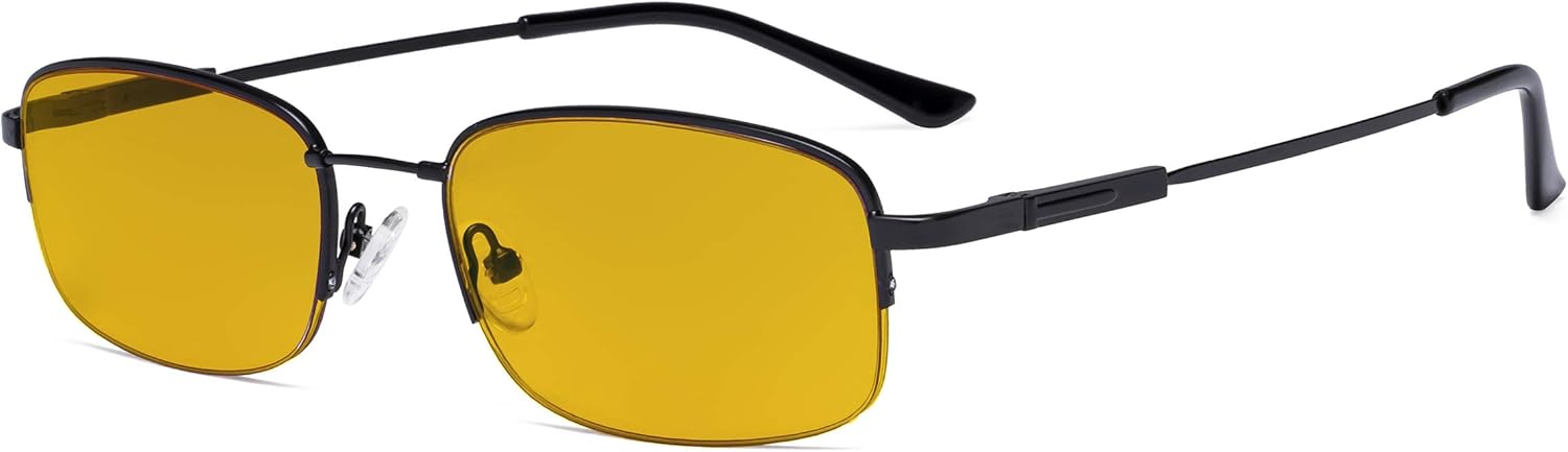 Eyekepper Computer Glasses Men Women - Blue Light Blocking Reading Glasses with Amber Tinted Filter Lens - Memory Titamiun Readers - Half Rim,Black +1.00