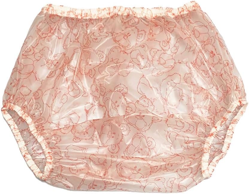 High-Waisted Adult Incontinence Pull-on Plastic Printed Waterproof Pants (M, Bear)