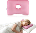 Satin Ear Piercing Pillow - Removable Washable Large Cover Piercing Pillow for Side Sleepers, Donut Side Sleeping Pillow for Pain Relief Sleeping, Pressure Sore, Adjustable Ear Protector (Pink)