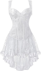 White Underbust Corset Dress Top Skirt Set Plus Size zipper Lace up Women