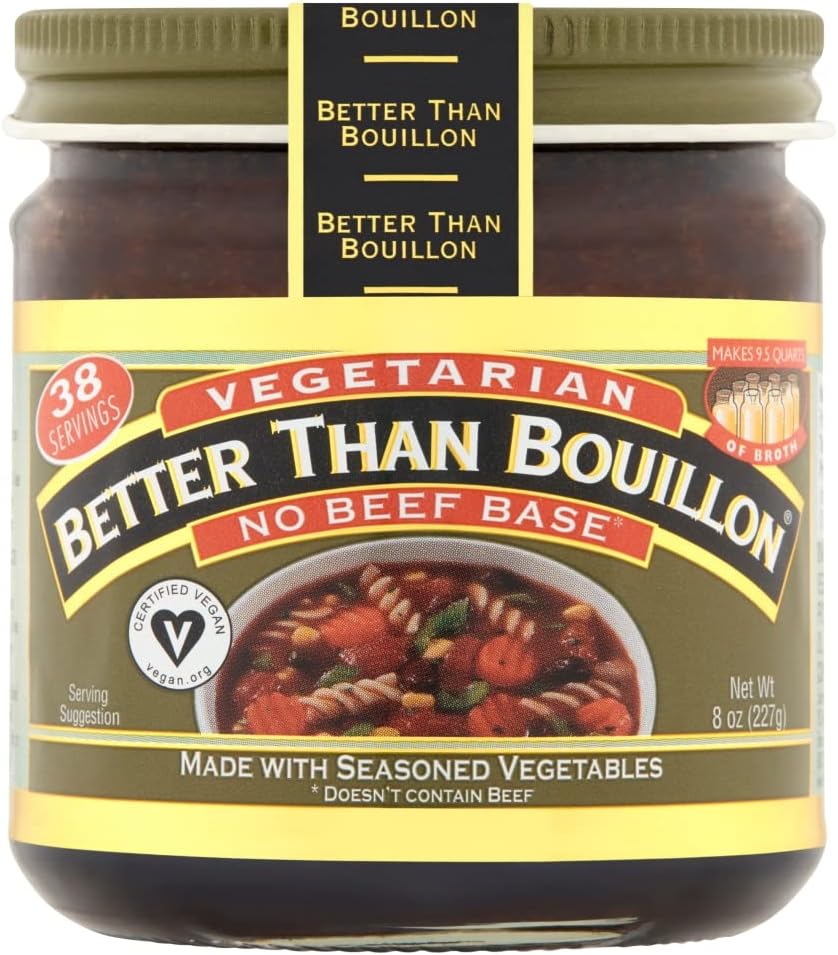 Better Than Bouillon Vegetarian No Beef Base, Made with Seasoned Vegetables, Certified Vegan, Makes 9.5 Quarts of Broth, 38 Servings 8 Ounce (Pack of 1)