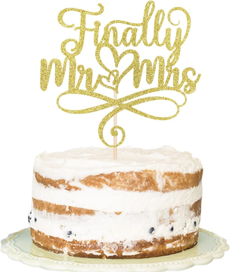 Finally Mr&Mrs Wedding Cake Topper-Fun Mr and Mrs Cake Decorations,Elegant Cake Topper For Wedding Anniversary, Romantic Wedding Party Decorative Cake Toppers