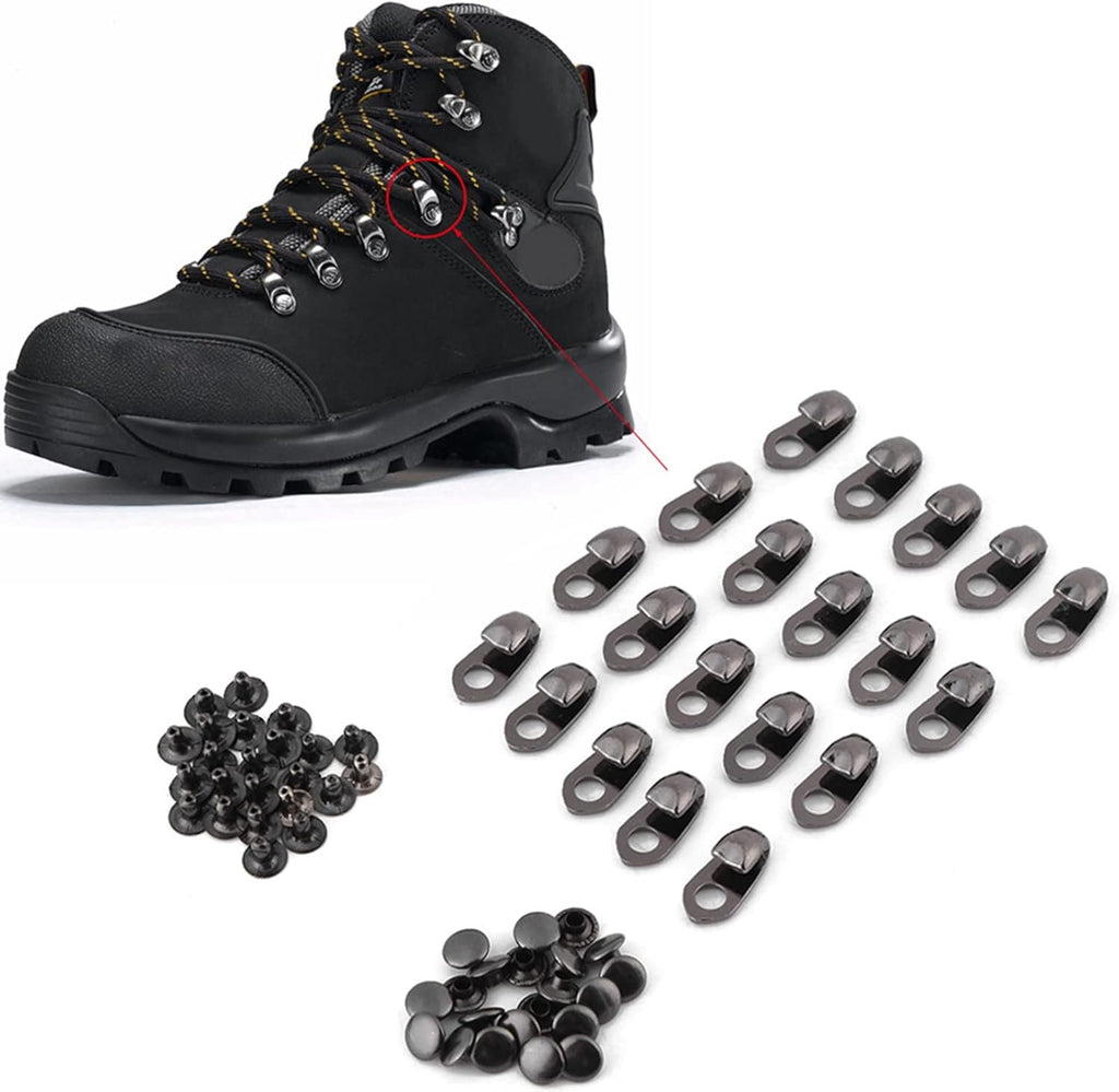 Jeanoko 20pcs/set Boot Lace Hooks Kit Boot Hooks Lace Fittings With Rivets for Repair Camp Hike Climb Accessories