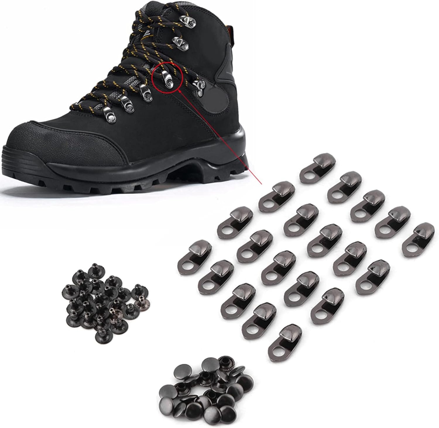 Jeanoko 20pcs/set Boot Lace Hooks Kit Boot Hooks Lace Fittings With Rivets for Repair Camp Hike Climb Accessories