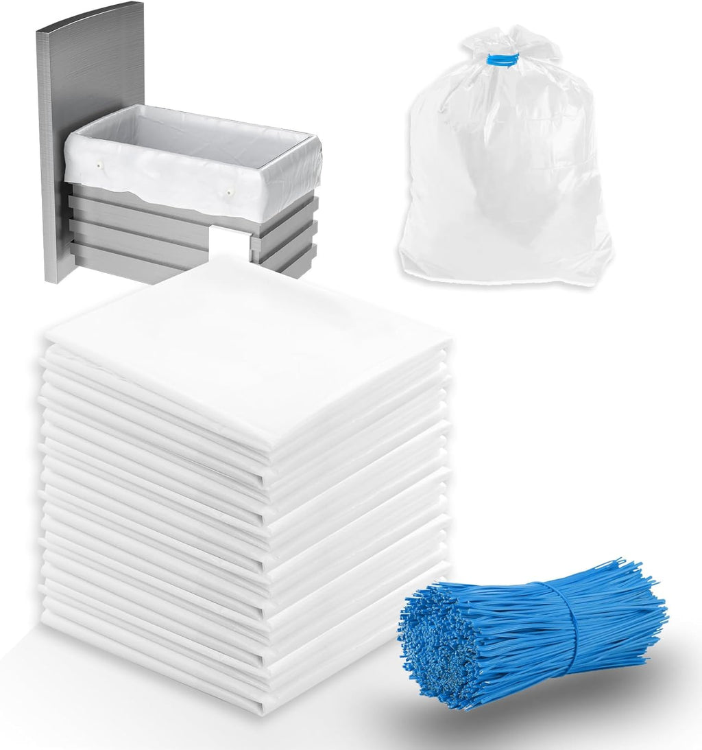 Miumoon 30-pack Trash Compactor Bags with Pre-punched Holes for Attaching, 2.6 mils Heavy Duty Trash Compactor Bags, Fits 15-inch Rectangular Drawer Compactors, Twist Ties Included, White