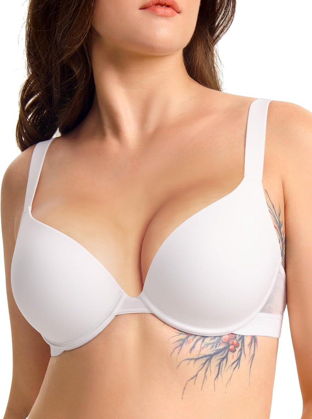 FallSweet Push Up T Shirt Bra for Small Chested Women Underwire Plunge Padded Add Two Cup Bra