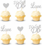 24Pcs We Still Do Cupcake Toppers Glitter Love Heart Marriage Anniversary Cupcake Picks Bridal Shower Wedding Engagement Birthday Cake Decorations Supplies - Silver Glitter