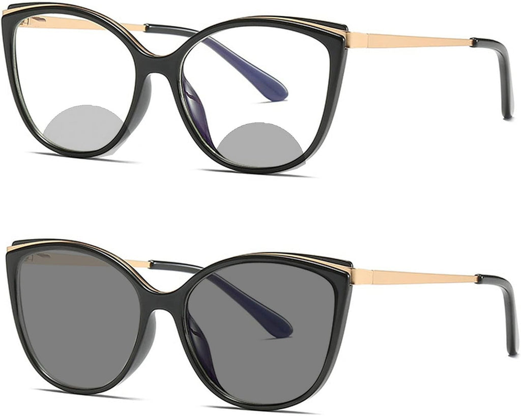 Transition Photochromic bifocal Cat Eye Progressive Multifocal Presbyopic Reading Glasses Sunglasses for Women Readers