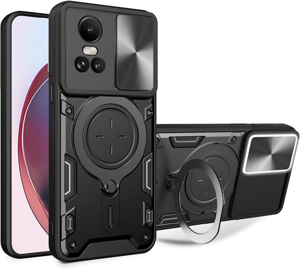 Compatible with Oppo Reno10 Pro 5G CPH2525 Cover,Compatible with Oppo Reno10 5G CPH2531 Car Mount Magnetic Stand Slide Lens 2 in 1 Case Black