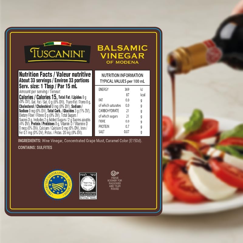 Tuscanini Balsamic Vinegar of Modena Italy, 6% Acidity, 16.9oz | Premium Chef Grade Quality | Glass Bottle | Certified Kosher | Made in Italy