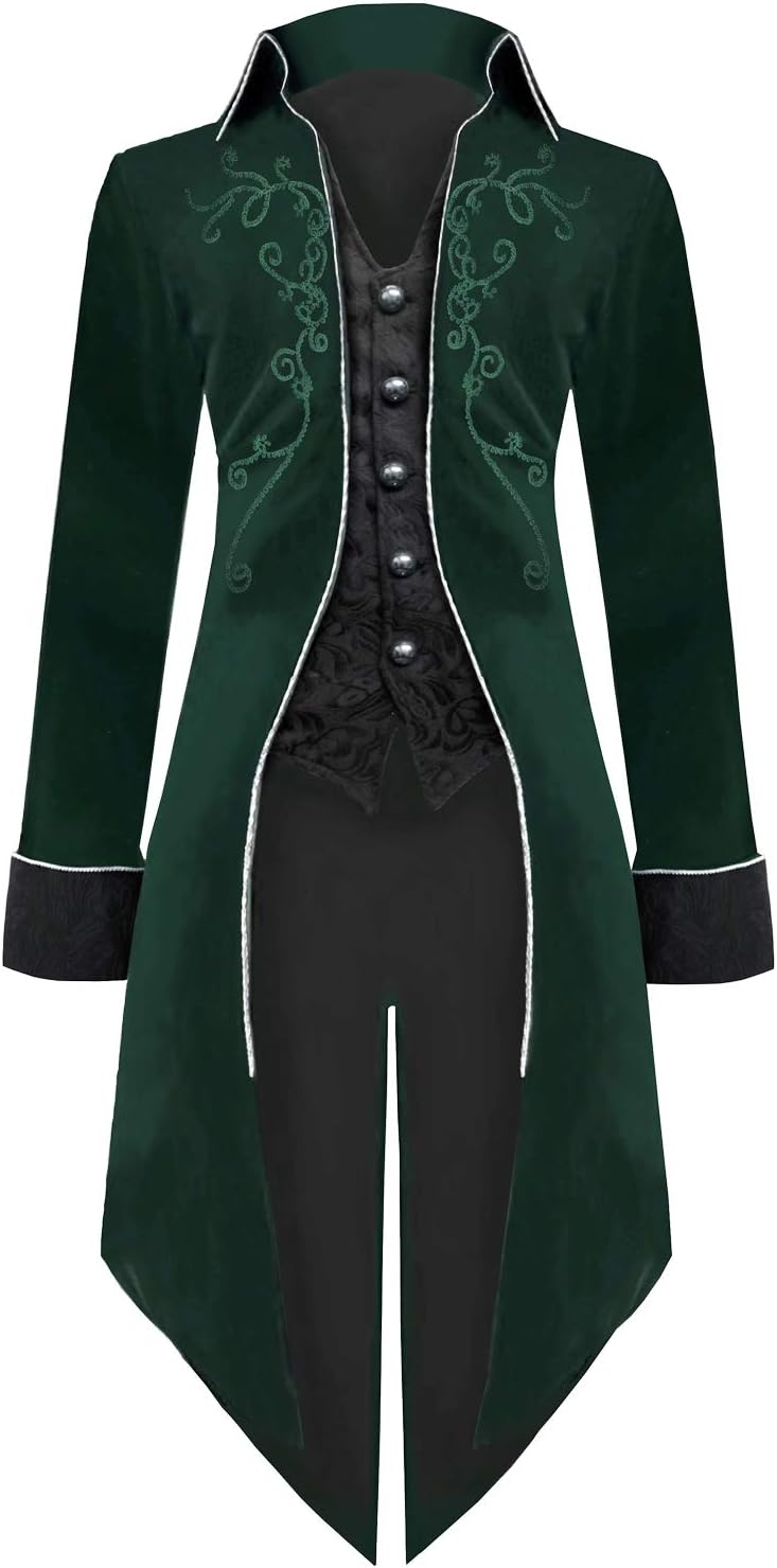 Medieval Steampunk Tailcoat Halloween Costumes for Men, Renaissance Pirate Vampire Gothic Jackets Vintage Warlock Frock Coat