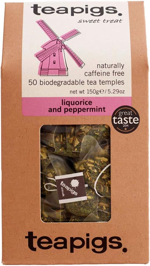 teapigs Liquorice and Peppermint Tea Bags Made With Whole Leaves, 50 Count, Sweet, liquorice, mint (5422)
