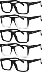 Eyekepper 5-pack Oversized Reading Glasses Square Large Frame Readers for Men and Women - 3 Black and 2 Black-Clear +4.00