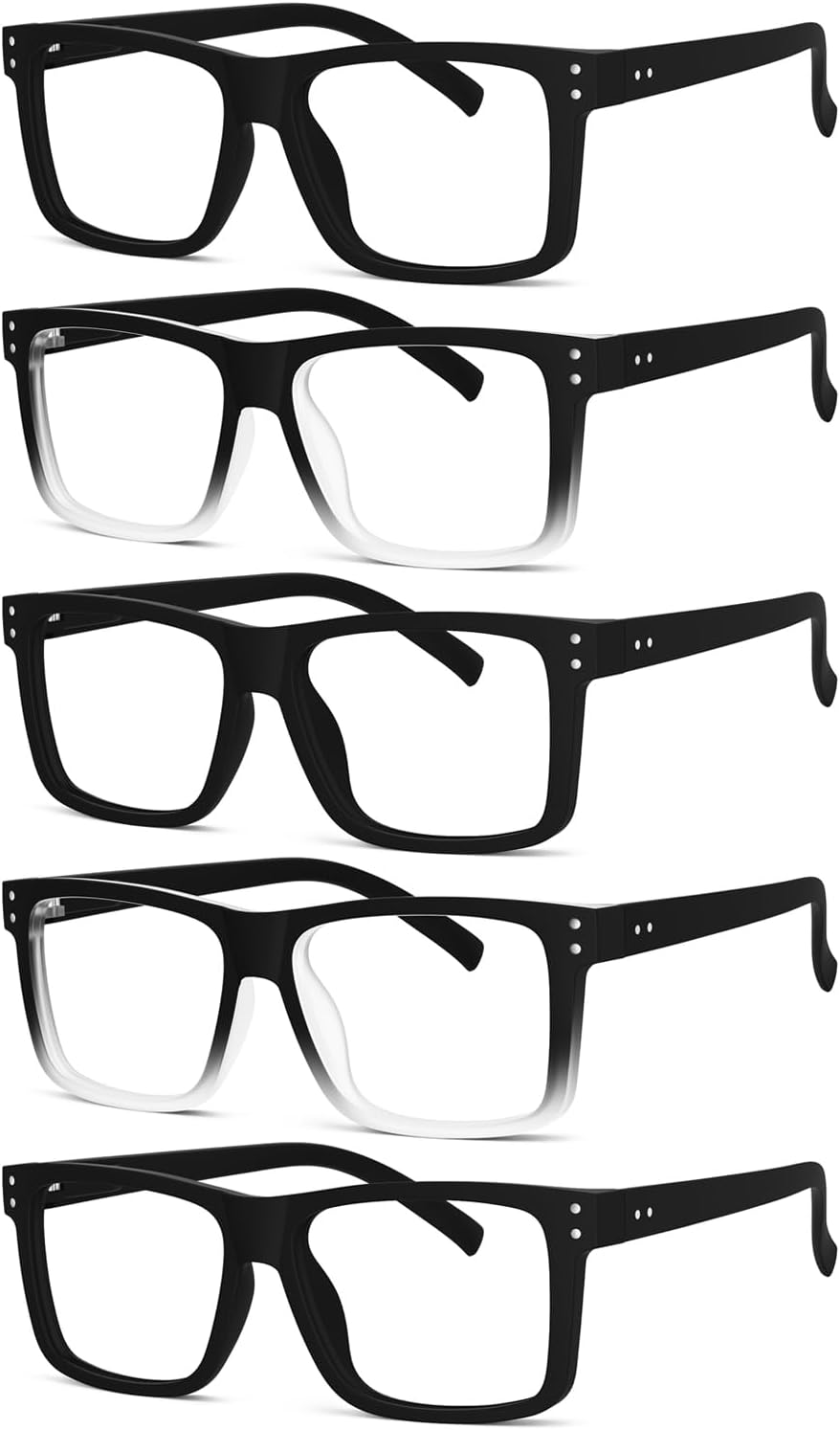 Eyekepper 5-pack Oversized Reading Glasses Square Large Frame Readers for Men and Women - 3 Black and 2 Black-Clear +2.50