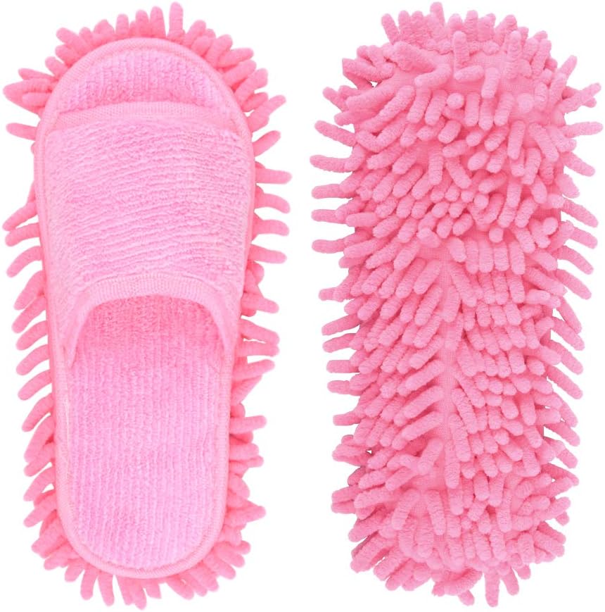 Microfiber Slippers Floor Cleaning Mop Men and Women House Dusting Slippers Floor Cleaning Tool (pink)