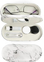 MUDOR 2 in 1 Contact Lens & Glasses Travel Case, Double Sided Kit Includes Remover Tool with Tweezers (Marble White)