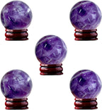 Natural Amethyst Ball 5PC Real Crystal Ball Crystal Decor Sphere for Healing Amethyst Ball Crystal Ball with Stand Real Crystal Sphere for Decor and Divination