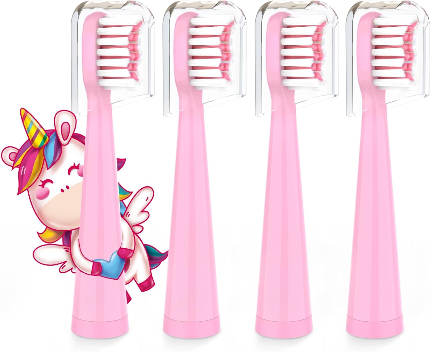 Vekkia Sonic Kids Electric Toothbrush Replacement Heads - 7X More Plaque Removal, End-Rounded 3D Curved Soft Bristles, Comfortable & Efficient Clean Teeth, Perfect for Kid Small Mouth, Pink (4 Pack)