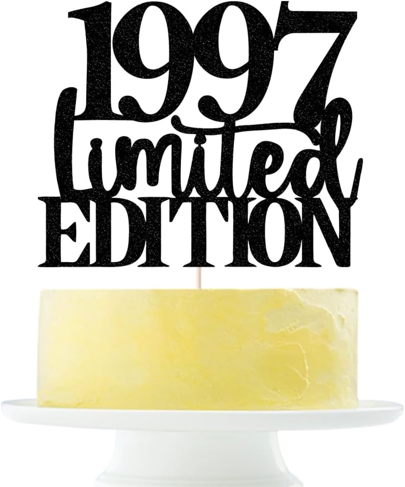 Limited EDITION 1997 cake topper 29th birthday happy birthday cake topper men and women cheer 29 years old handmade black glitter cake decoration (1997)
