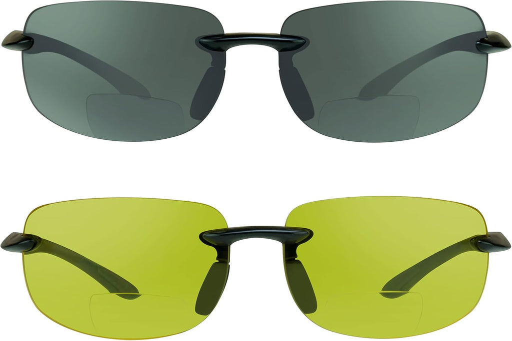 proSPORT Bifocal Reader Sunglass Wrap Light Weight Maui Golf Tennnis Cycling Running Rubber Yellow HD Gray Brown Men Women