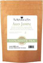 The Republic of Tea – Asian Jasmine 100% White Tea Bags, Steeps 50 Low-Caffeinated Cups - Refill Bag