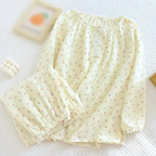 REHJJDFD Women's Pajamas Long-Sleeved Trousers 2-Piece Cotton Crepe Pullover Home Service Suit