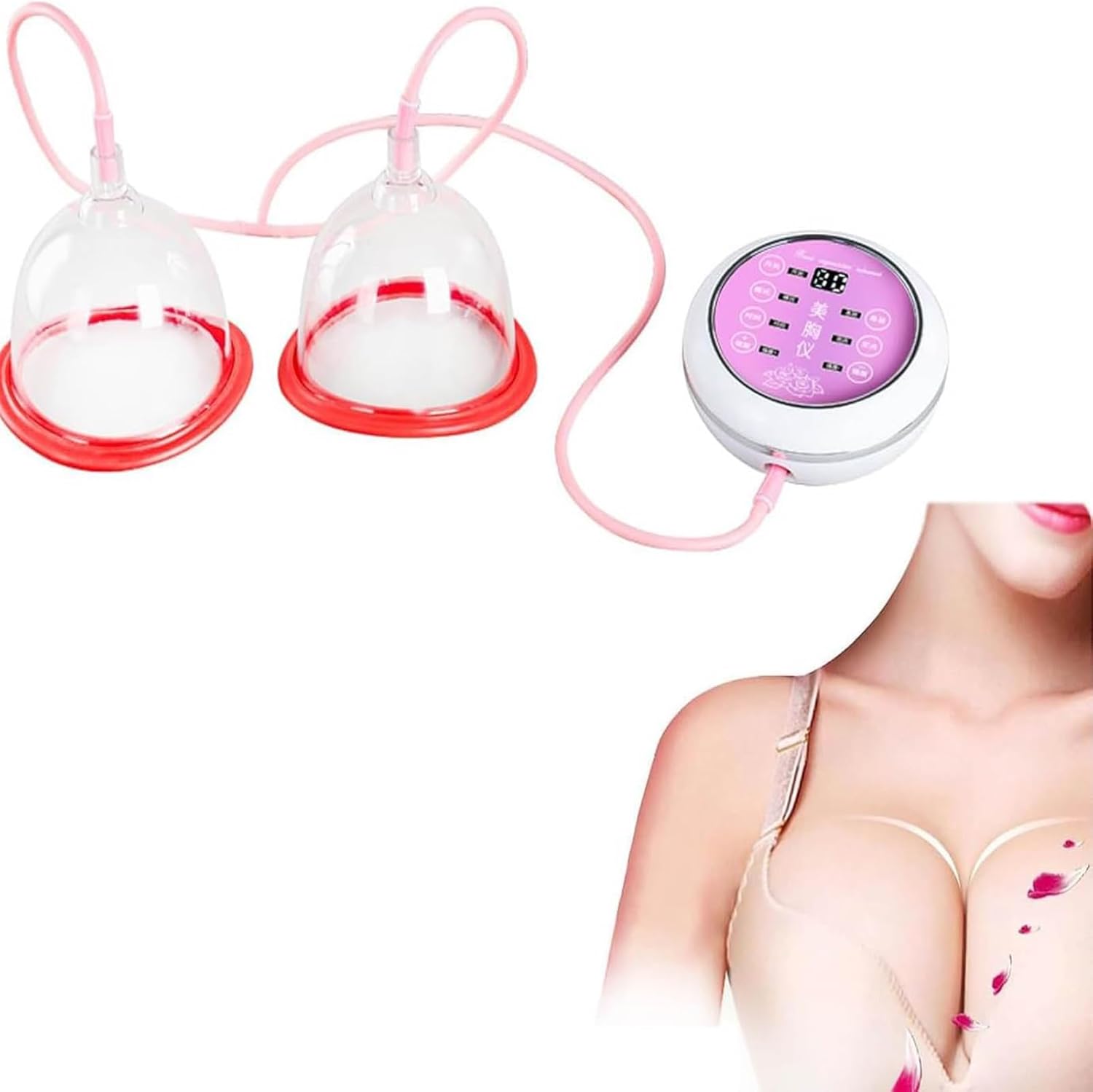 Electric Breast Massager | Chest Beauty Enlargement Machine | Vacuum Therapy Machine for Fast Enlargement | Double Cup Therapy | for Women’s Breast Health & Firming (D Cup)