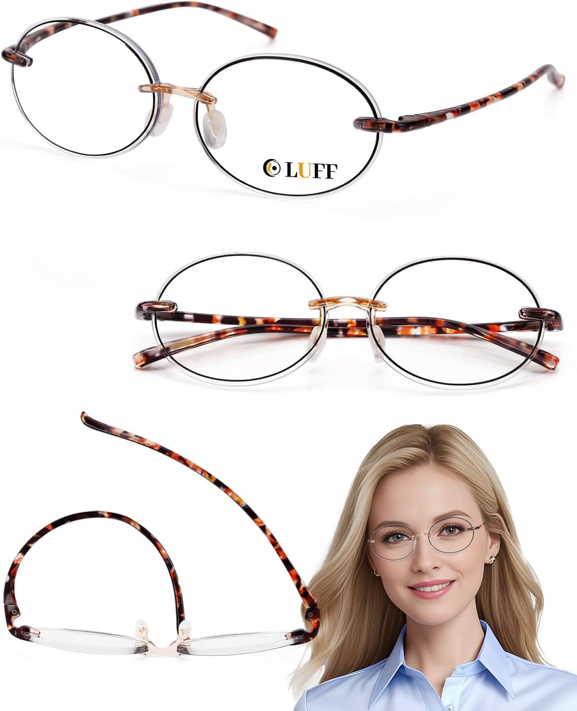 LUFF Reading Glasses for Women Men,3Pack Stylish Reader Glasses Blue Light Rimless Computer Reader Lightweight Anti Eyestrain